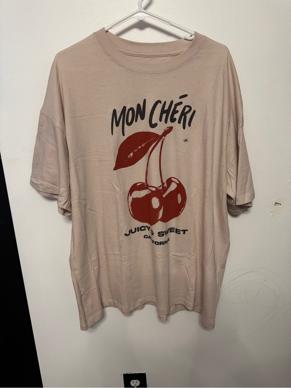 American Eagle Outfitters Beige Graphic Tee with Red Cherry Print